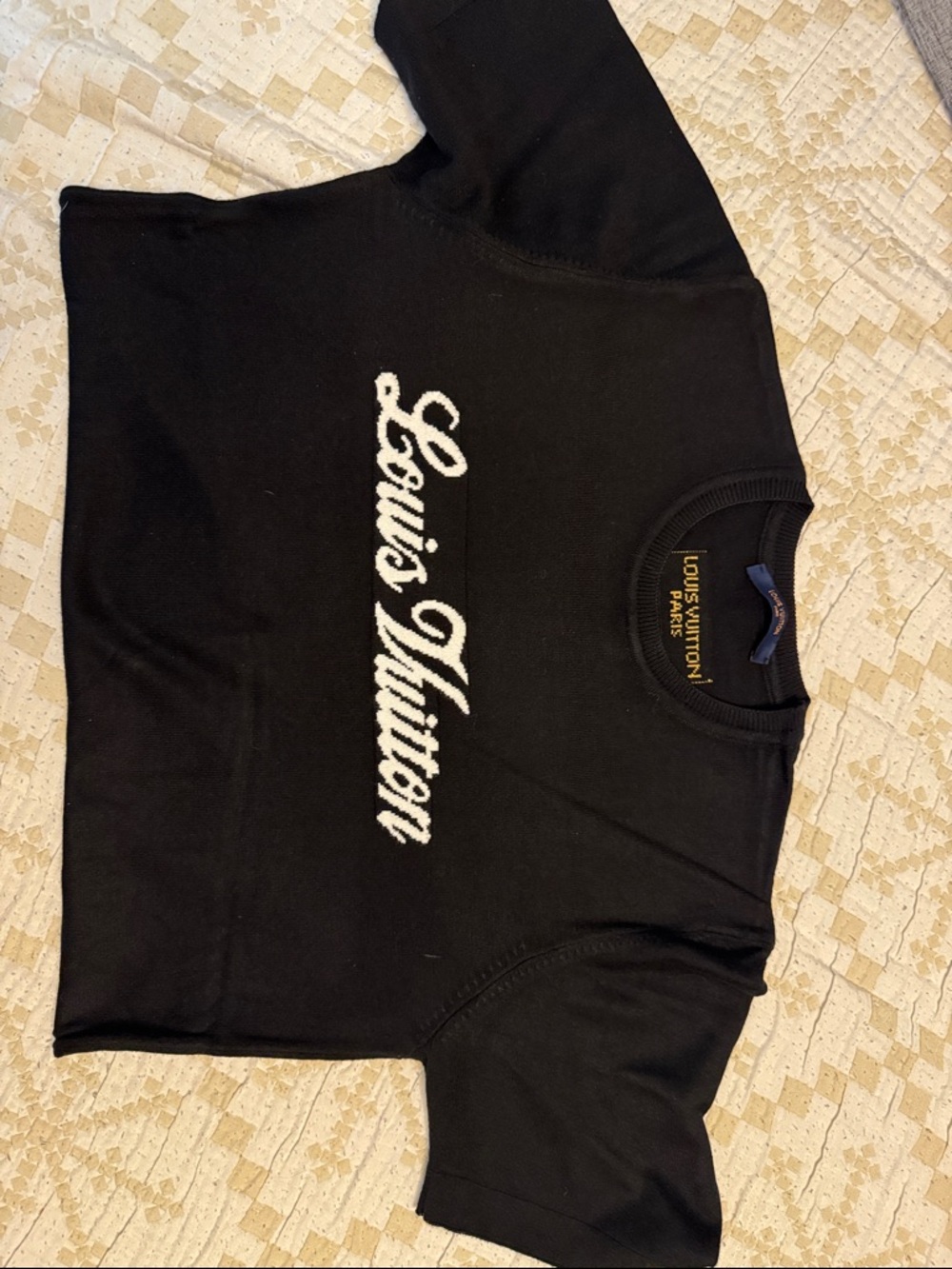 Louis Vuitton Black Tee with White Script Logo